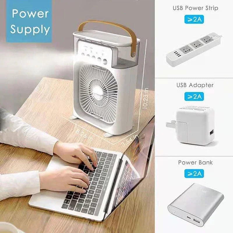 3-in-1 Portable Air Cooler with LED Light & Humidifier – USB Powered for Home & Office